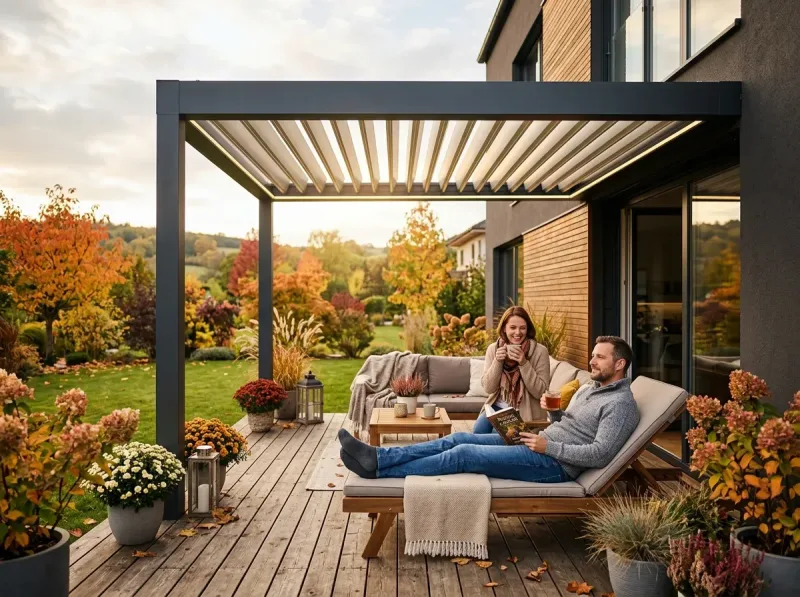 Bioklimatická pergola s naklápěcími hliníkovými lamelami