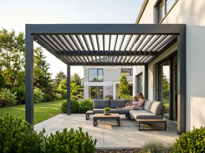 Moderní hliníková pergola u rodinného domu